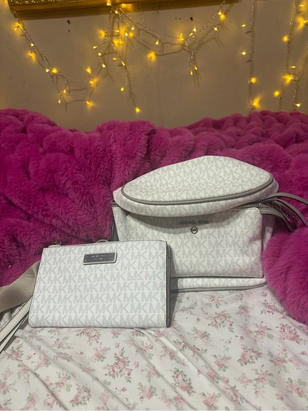 Michael Kors White/Light Gray Logo Backpack and Crossbody Wallet Set